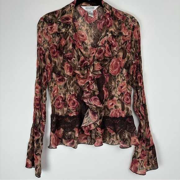 Allison Taylor Top Size Medium Floral Lace Ruffle Fairy Boho Romantic Y2K - Picture 1 of 8